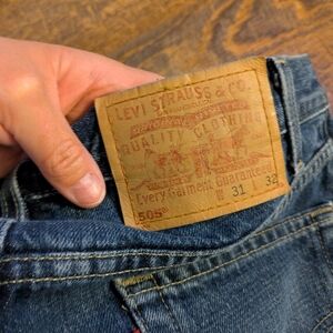 Levi's Men's Straight Jeans in Denim Blue with Tan Leather Patch